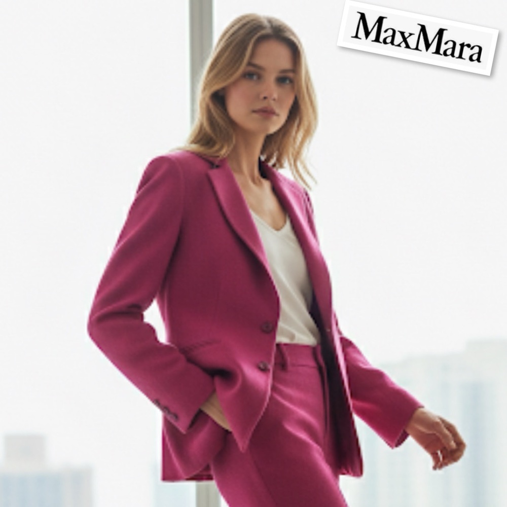 MaxMara Made In Italy Cashmere Two Buttons Blazer Jacket In Raspberry Size 10 - Picture 1 of 15